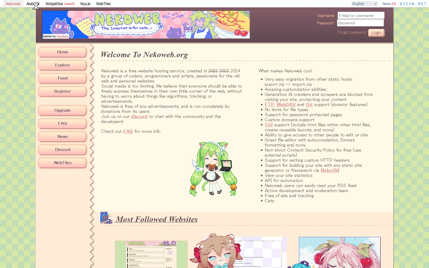 nekoweb Homepage screenshot
