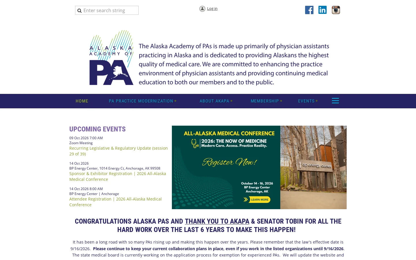 Alaska Academy of PAs - Home Homepage screenshot