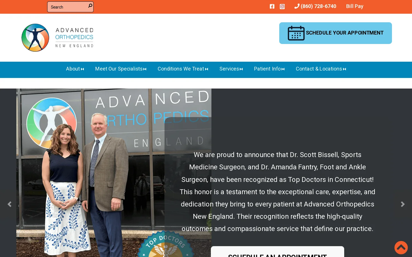 Advanced Orthopedics New England | Best Orthopedics Near Me Homepage screenshot