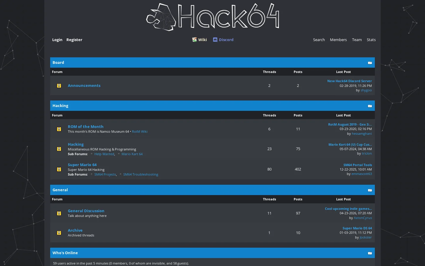 Hack64 Homepage screenshot