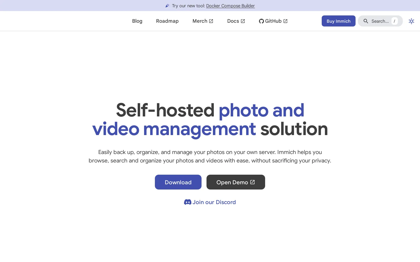 Immich Homepage screenshot
