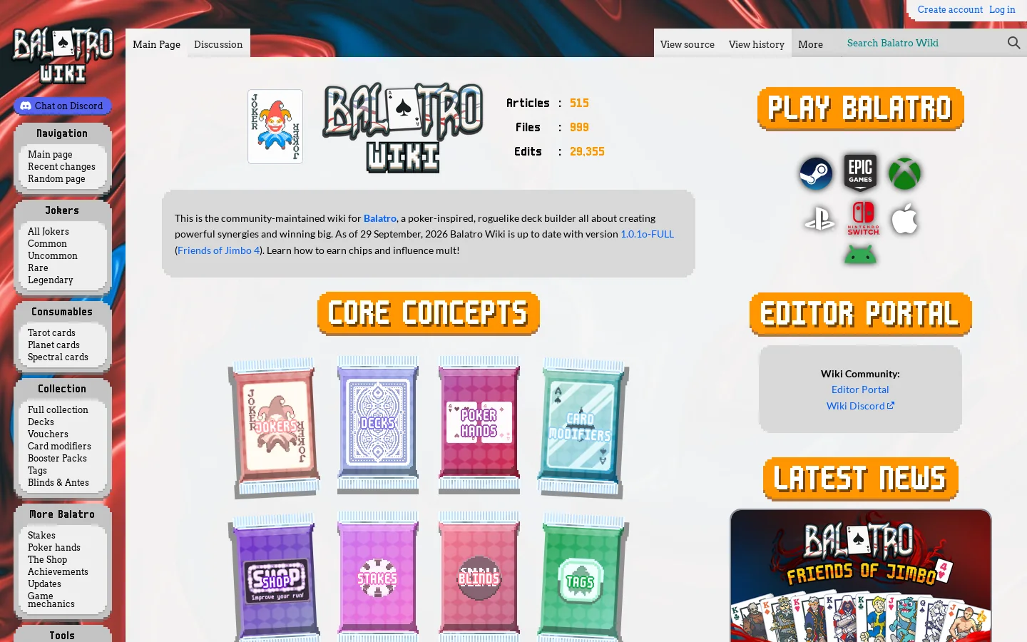 Balatro Wiki Homepage screenshot