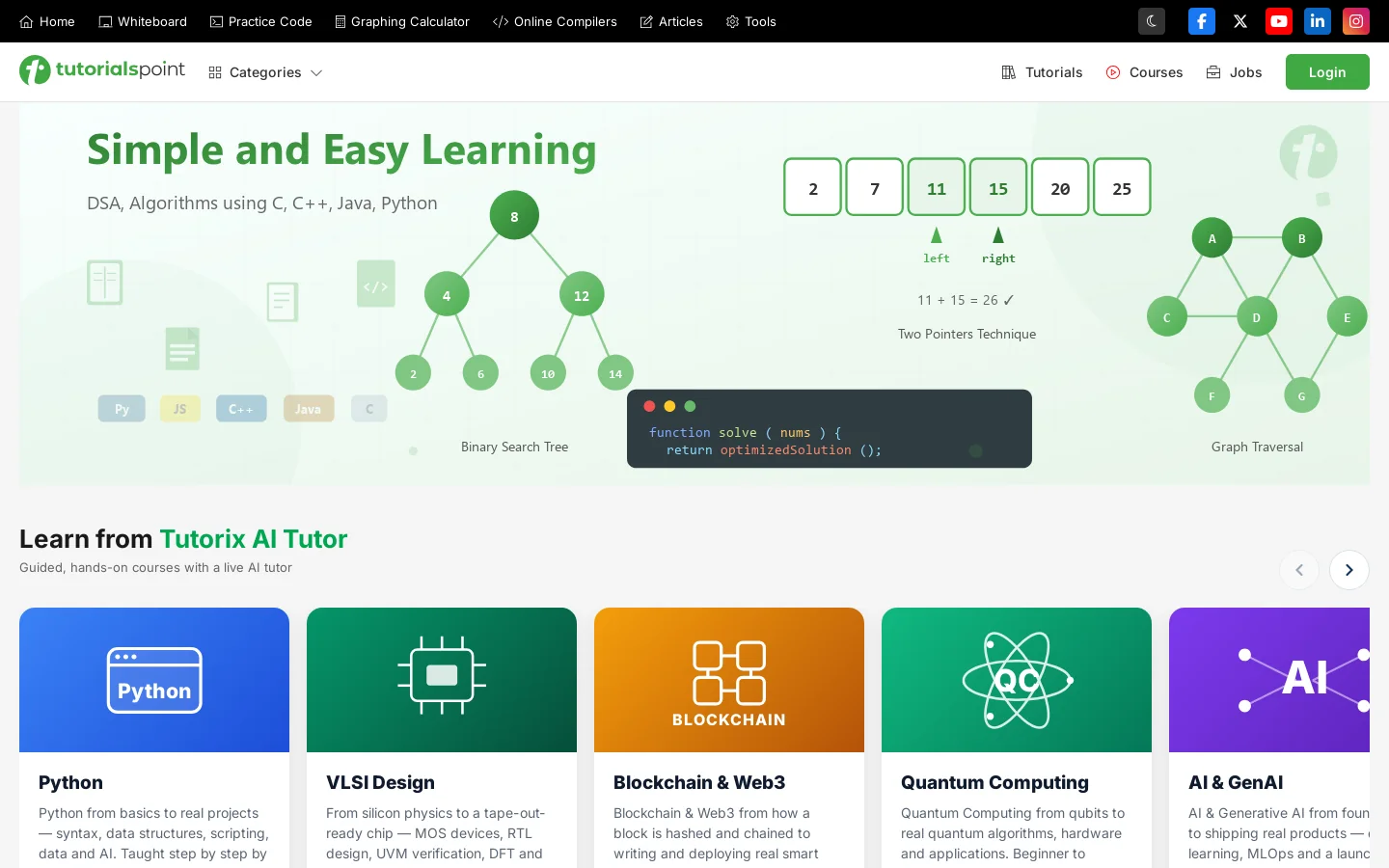TutorialsPoint Homepage screenshot