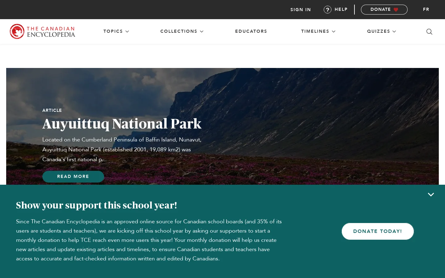 The Canadian Encyclopedia Homepage screenshot