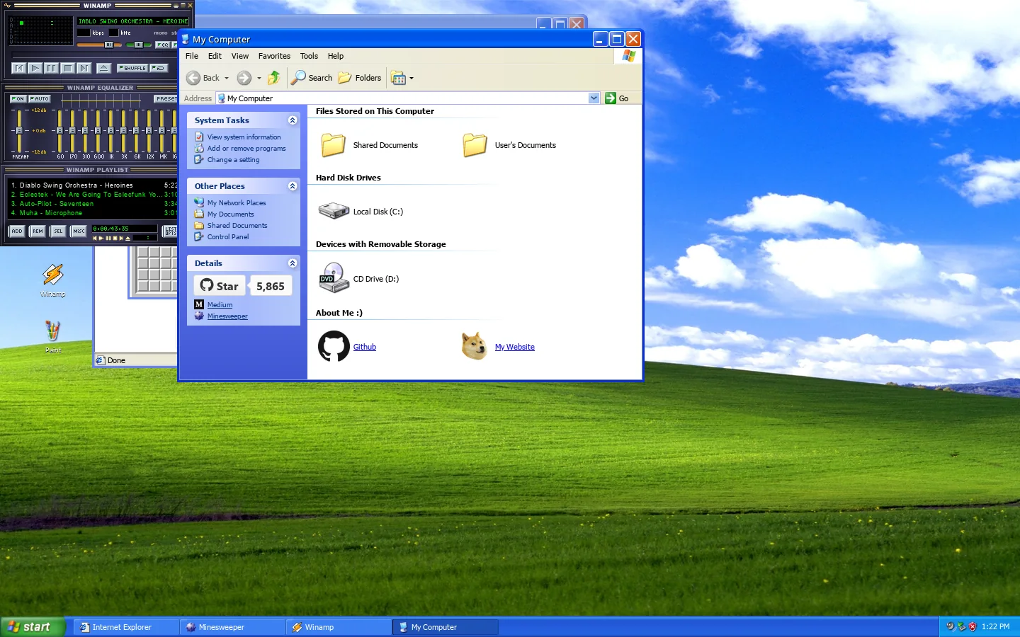 WinXP Homepage screenshot