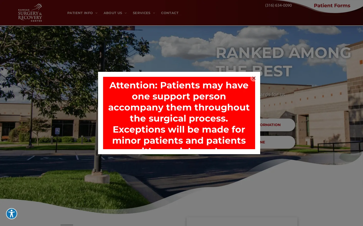 Kansas Surgery & Recovery Center Homepage screenshot