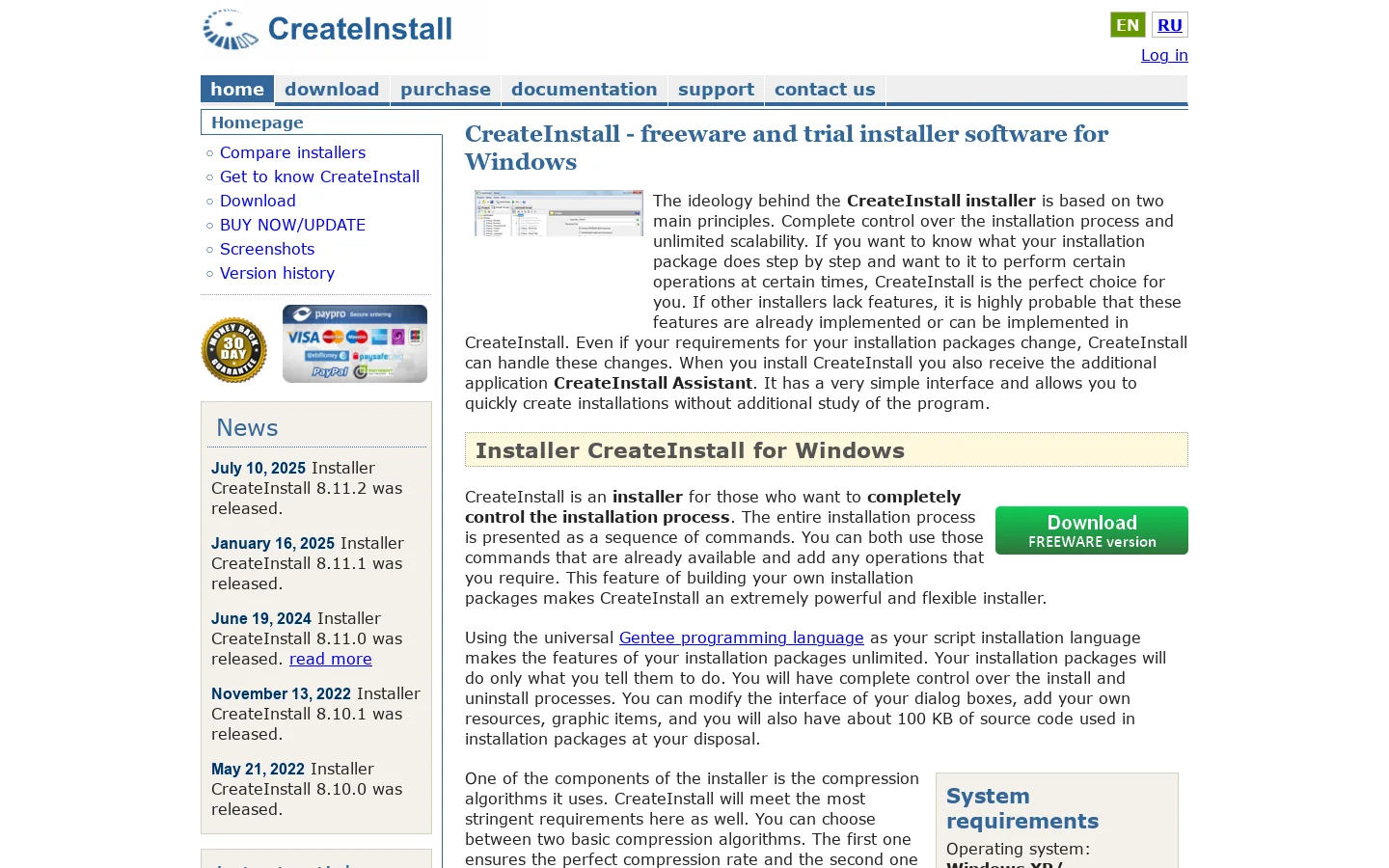 CreateInstall Homepage screenshot