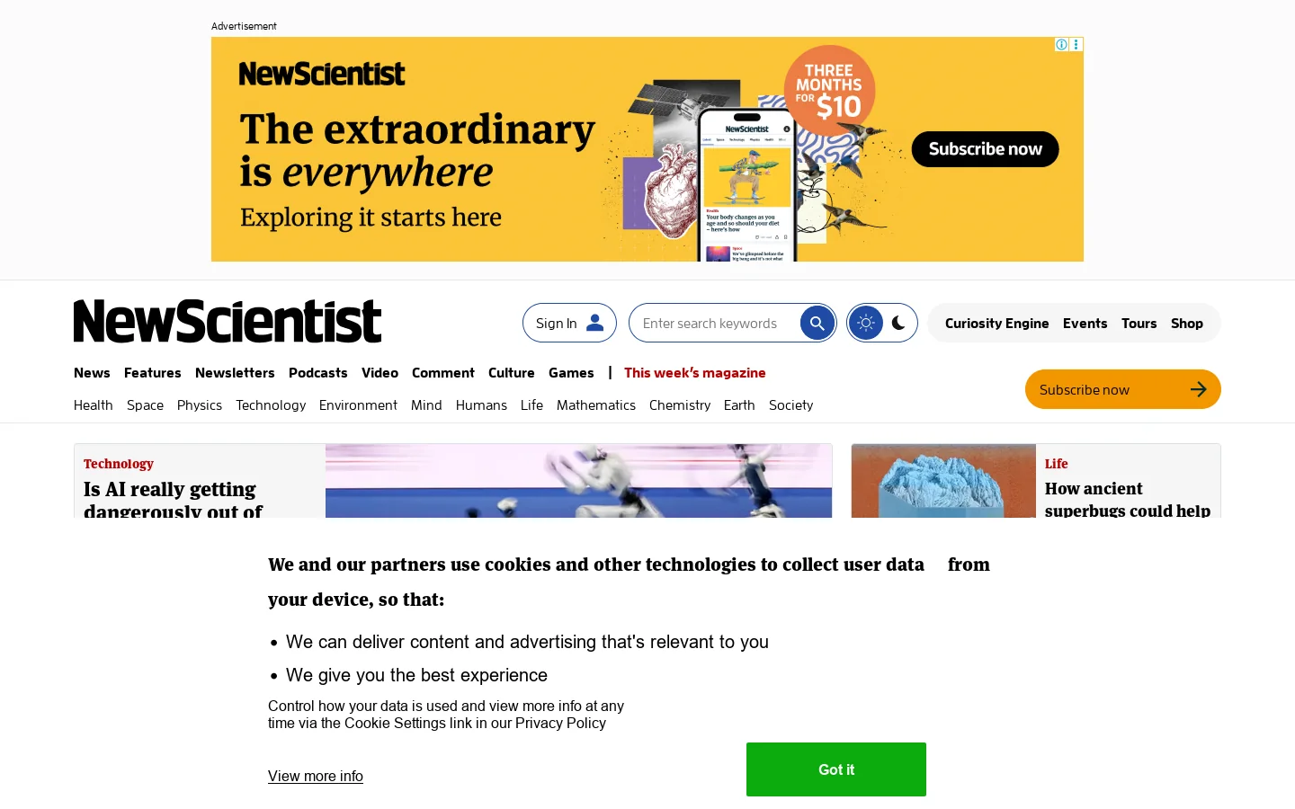 New Scientist Homepage screenshot