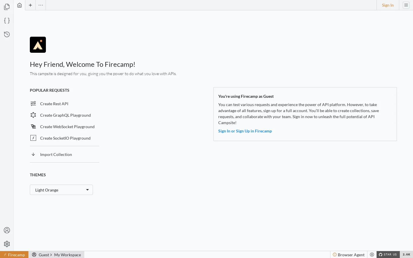 Firecamp, The API Campsite for Developers Homepage screenshot