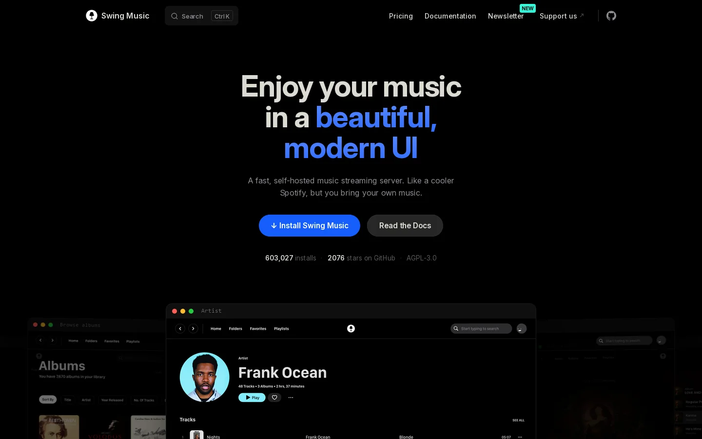 Home | Swing Music Homepage screenshot