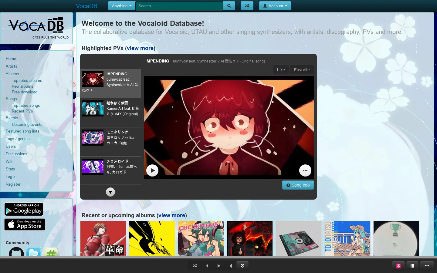 Vocaloid Database Homepage screenshot