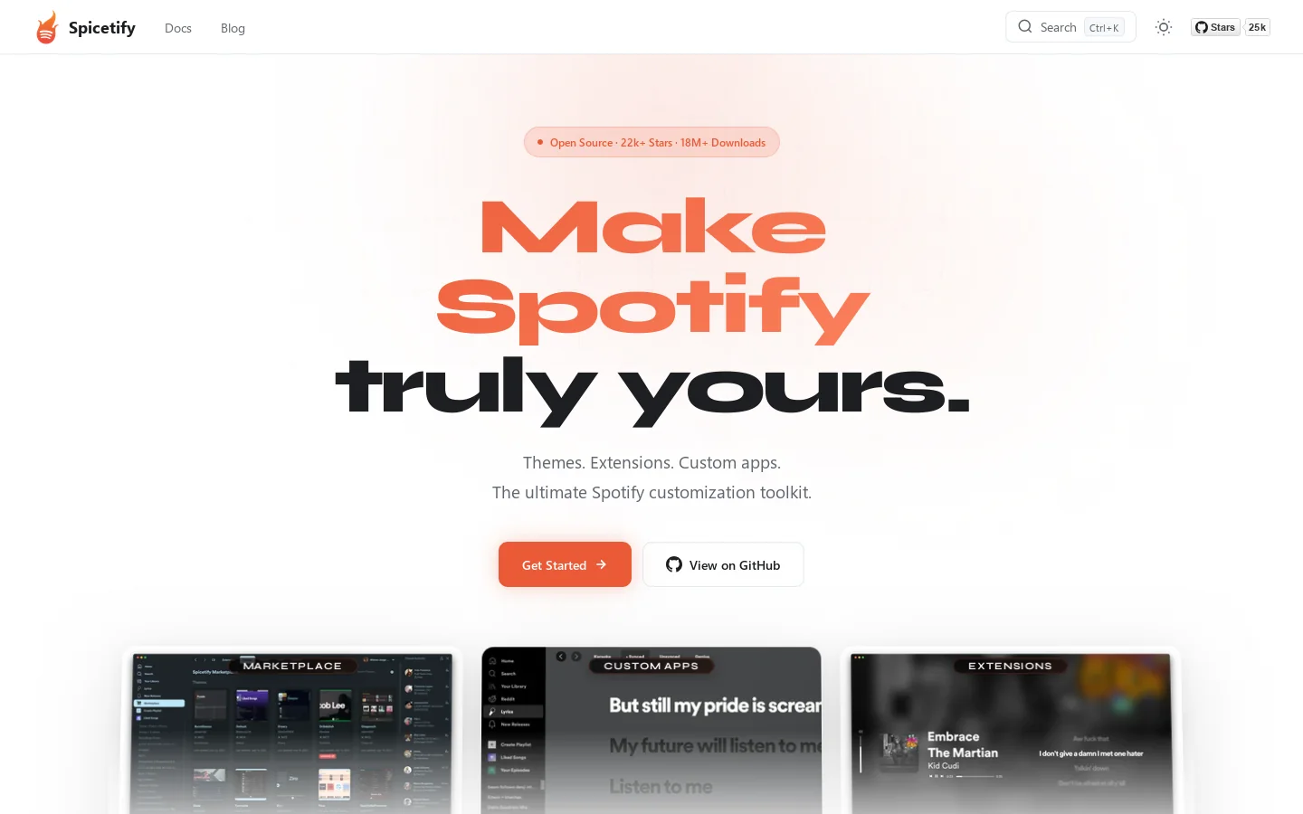 Spicetify Homepage screenshot
