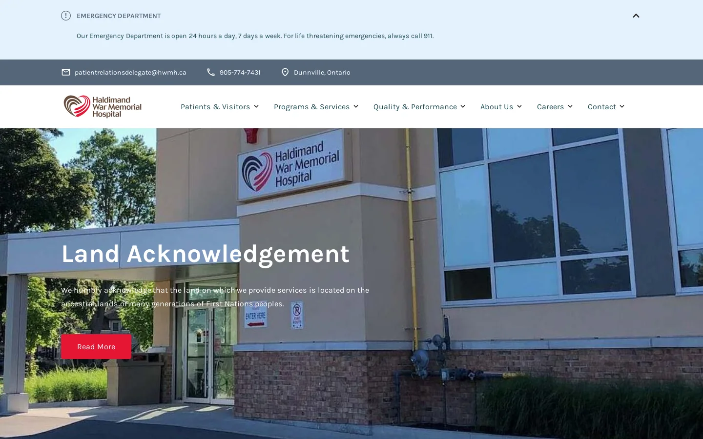 Haldimand War Memorial Hospital Homepage screenshot