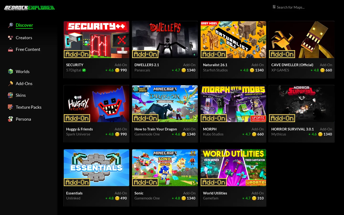 Discover Minecraft Marketplace Content - Minecraft Bedrock Marketplace Explorer Homepage screenshot