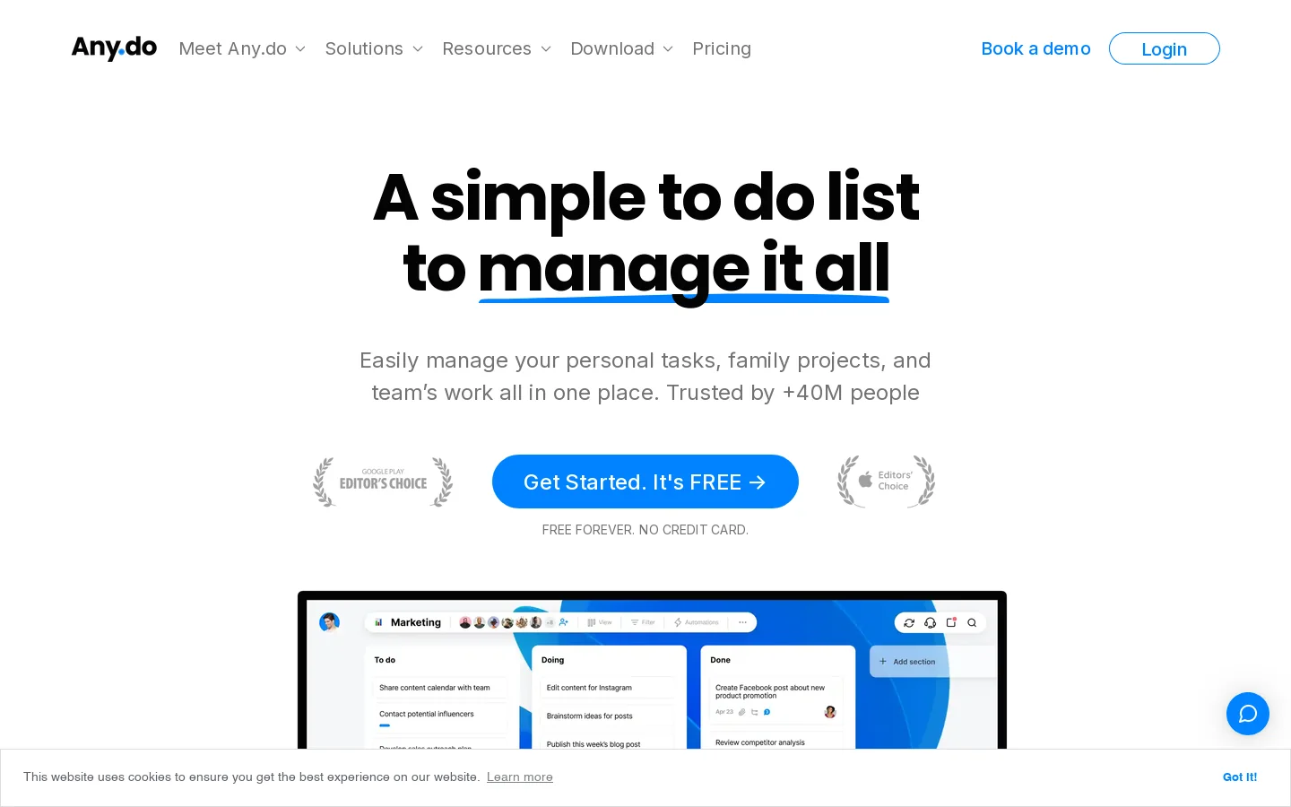 A simple to do list for you and your team Homepage screenshot