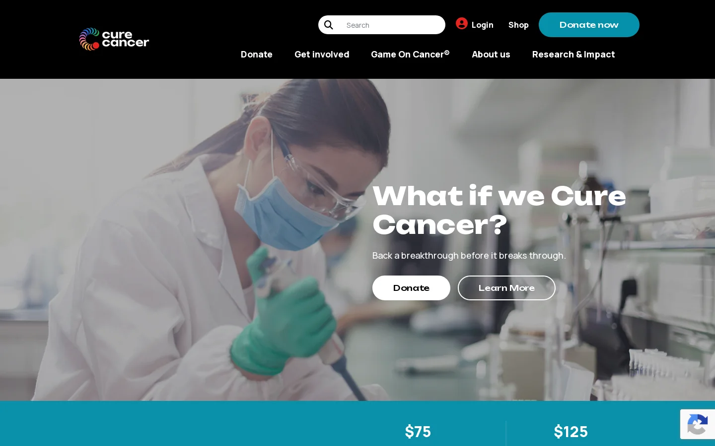Cure Cancer Homepage screenshot