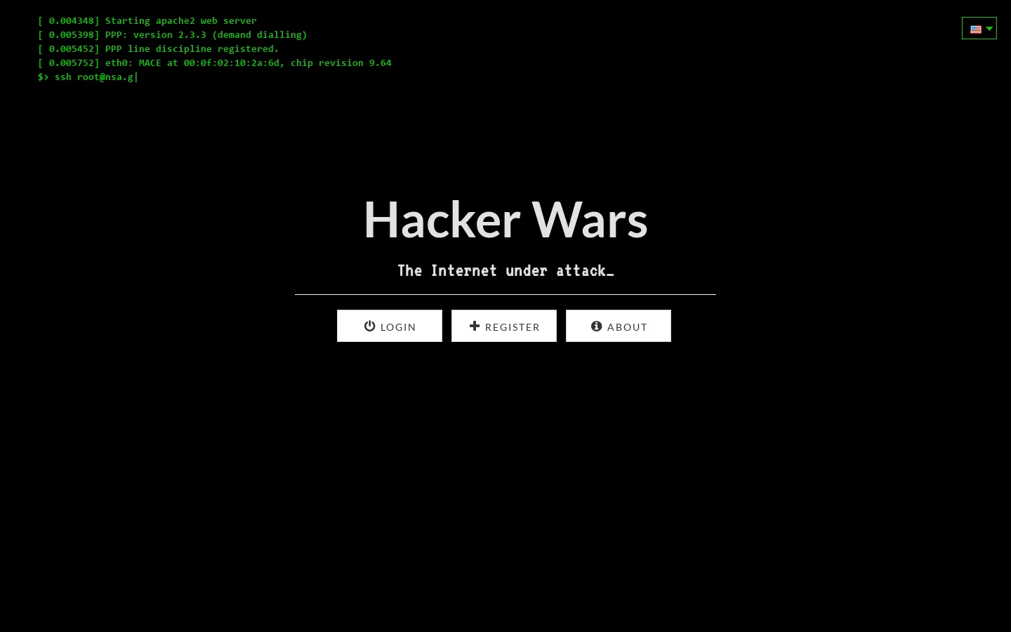 Hacker Wars Homepage screenshot