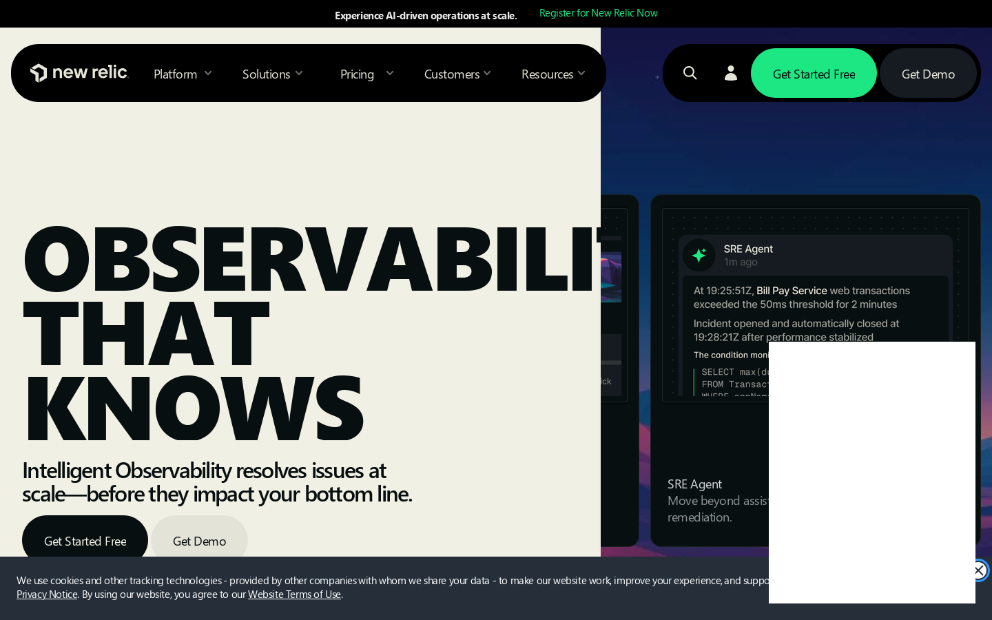 AI-powered Observability Homepage screenshot