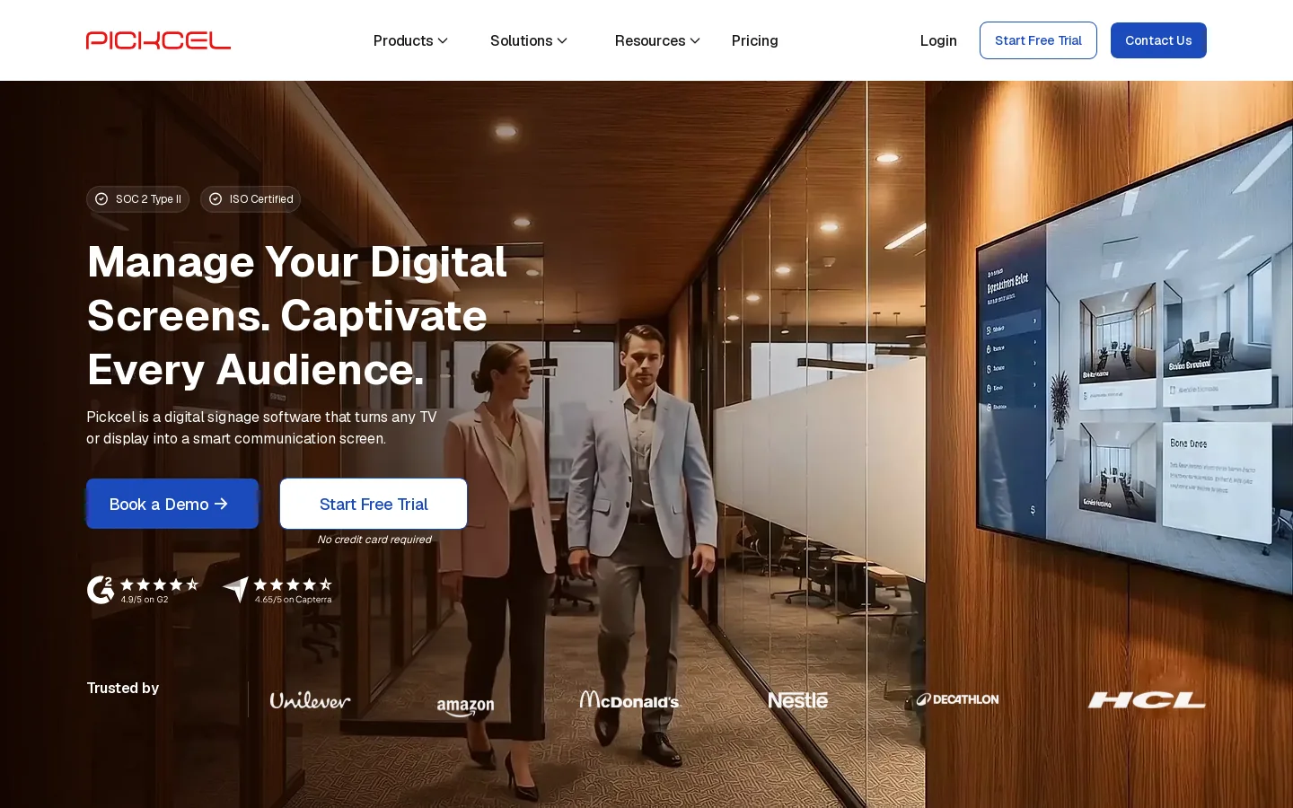 Pickcel Homepage screenshot