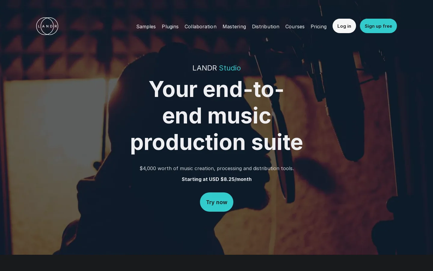 LANDR Homepage screenshot