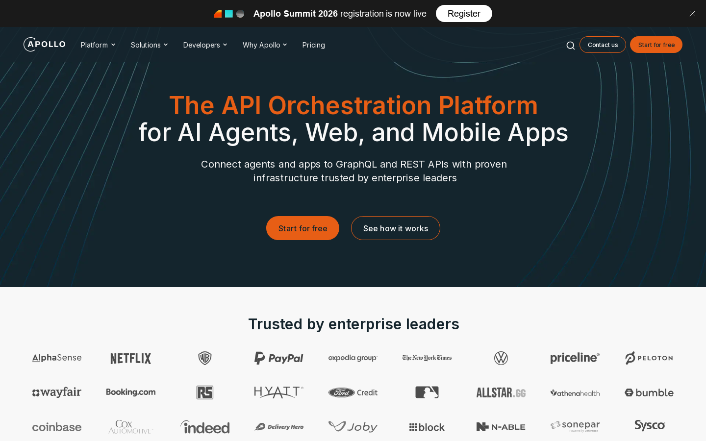 The API Orchestration Platform for AI Agents, Web, and Mobile Apps Homepage screenshot