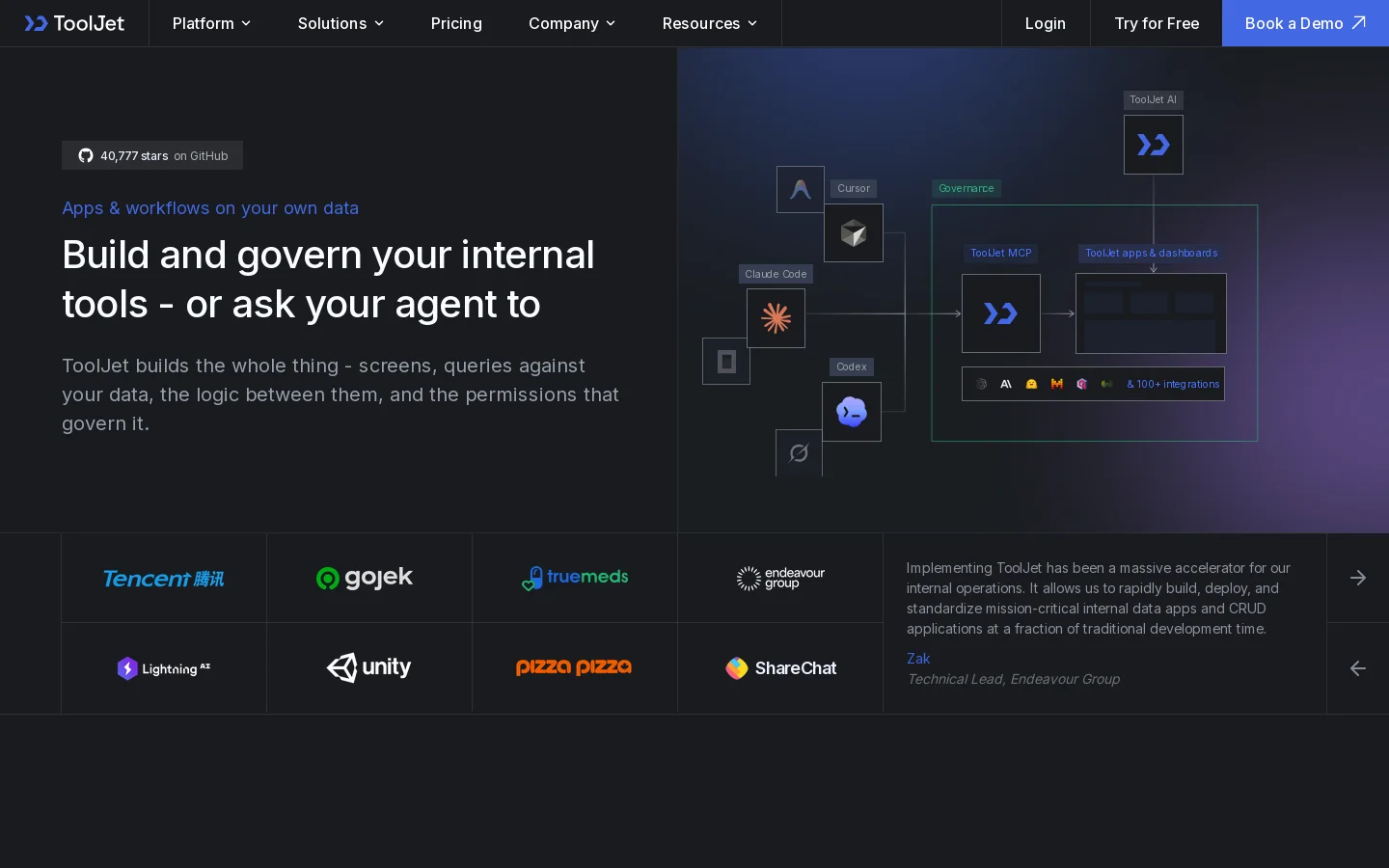 ToolJet Homepage screenshot