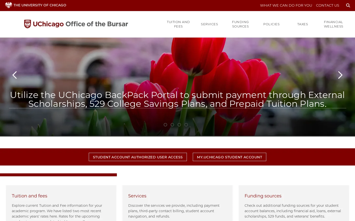 Bursar Homepage screenshot