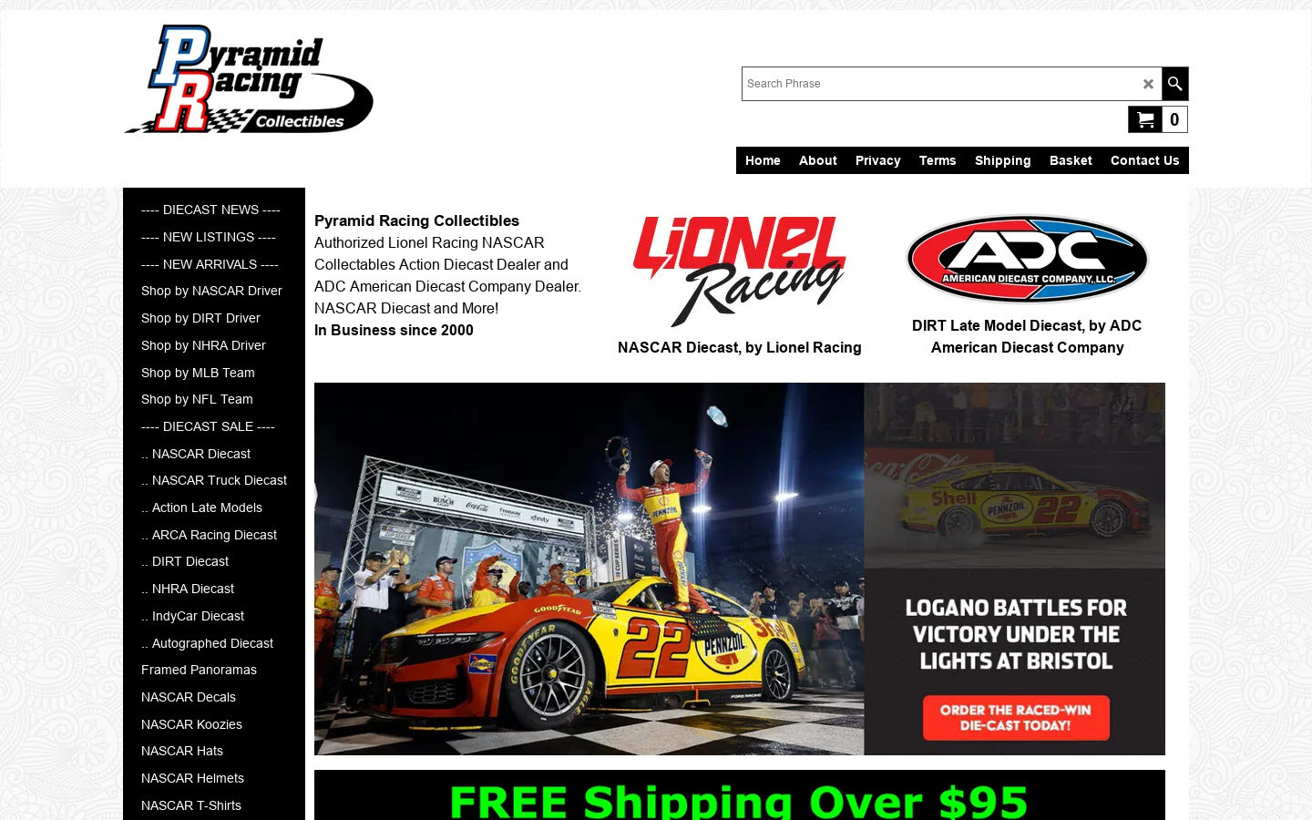 Pyramid Racing Collectibles Homepage screenshot