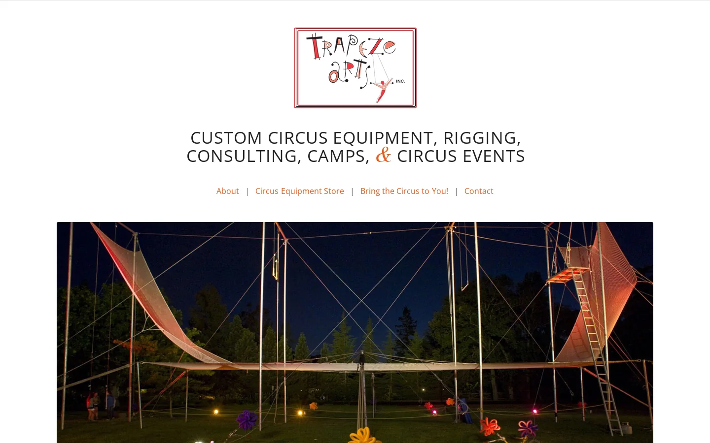 Buy Circus Equipment, Circus Consulting, Rigging, Camps, Events. Homepage screenshot