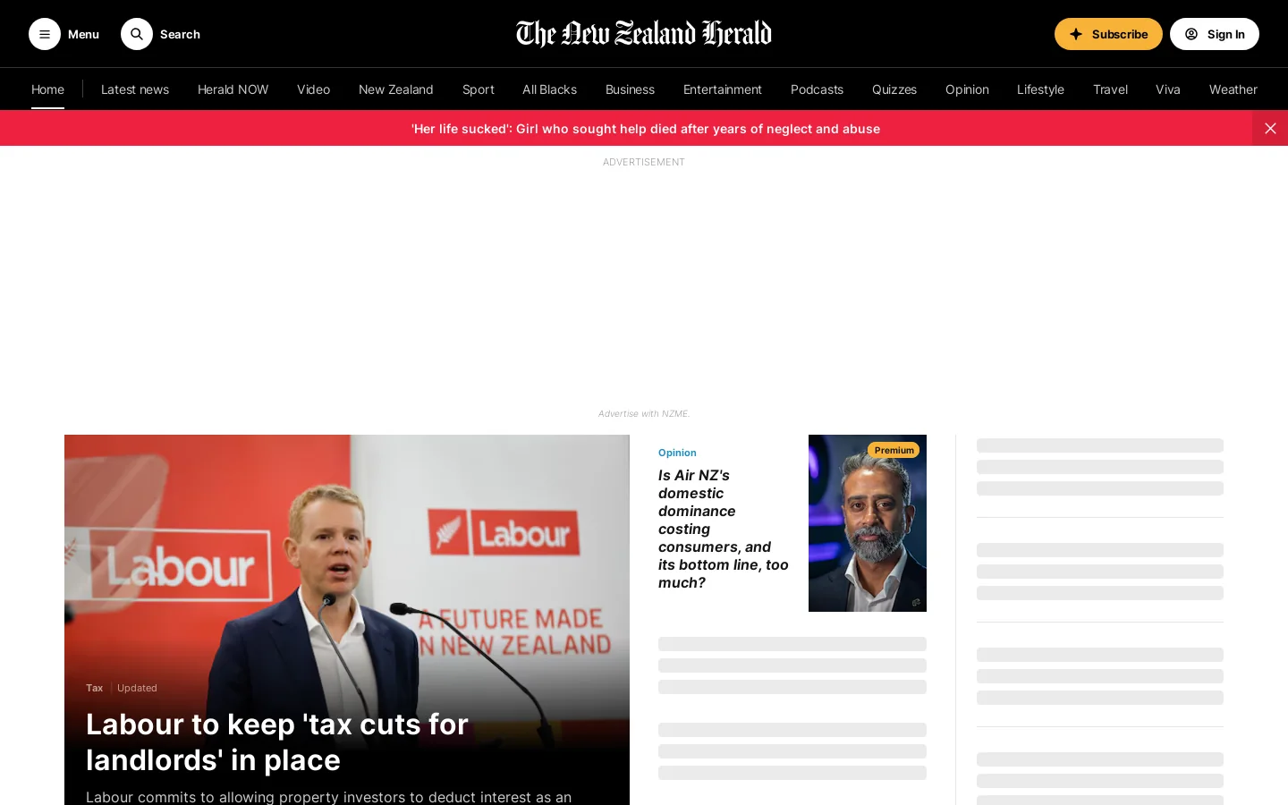 NZ Herald Homepage screenshot