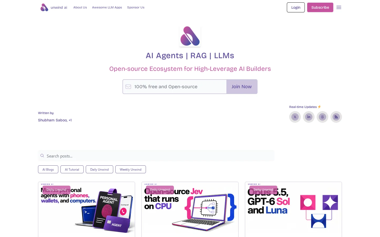 unwind ai Homepage screenshot
