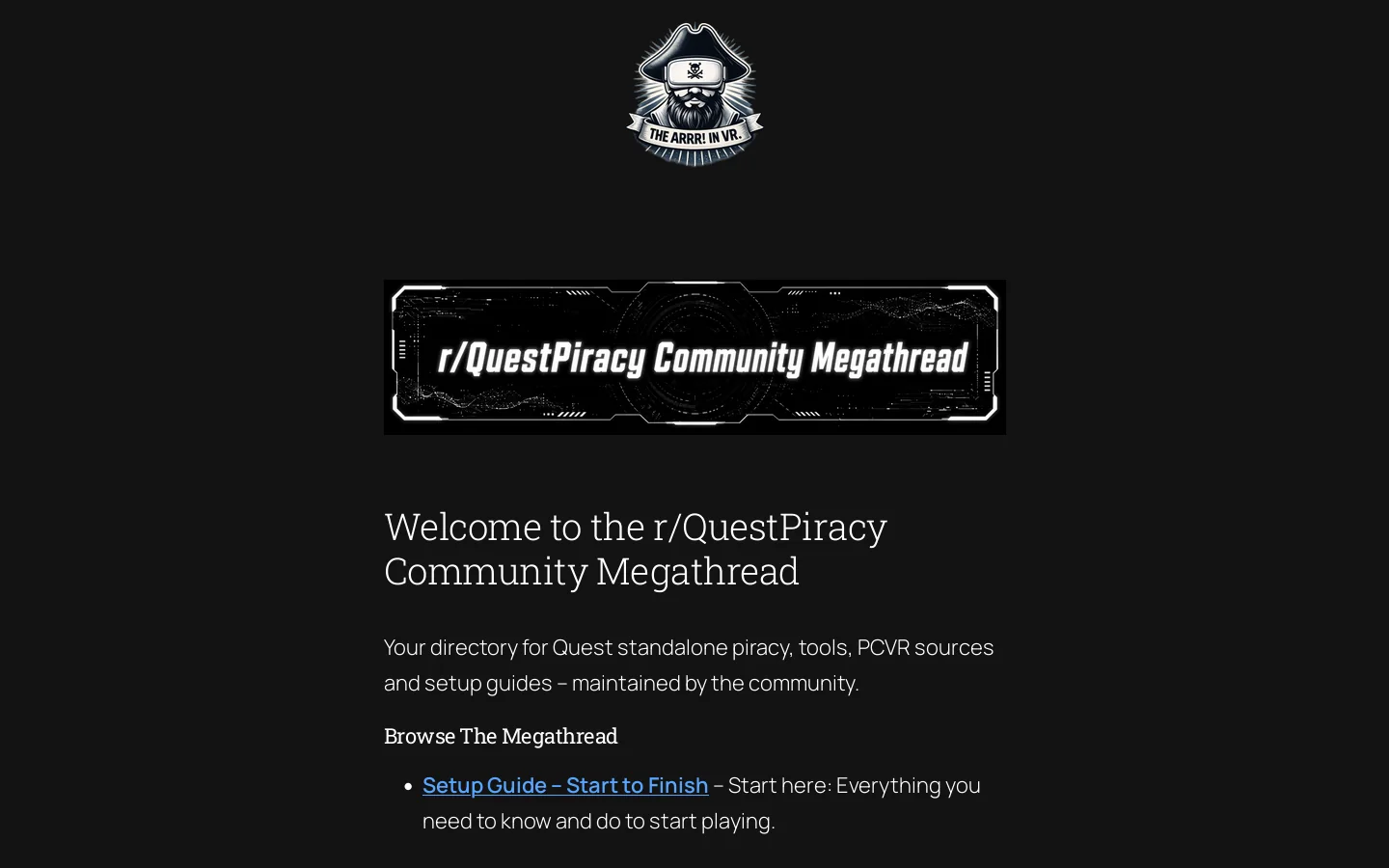 r/QuestPiracy Community Megathread – Piracy Info and Tools for the Quest 1, 2, 3, 3s and pro headsets. Homepage screenshot