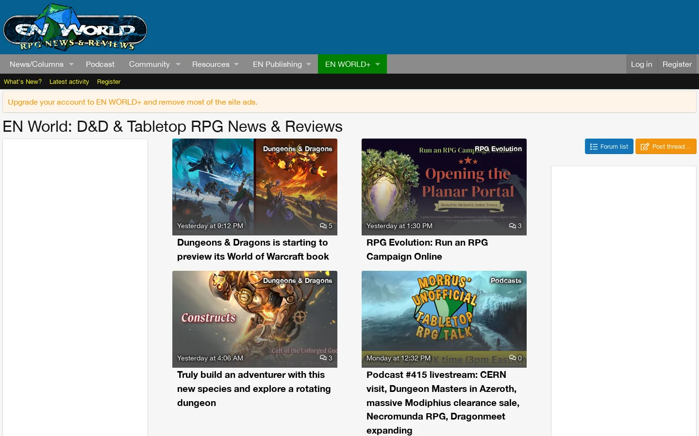 EN World Homepage screenshot