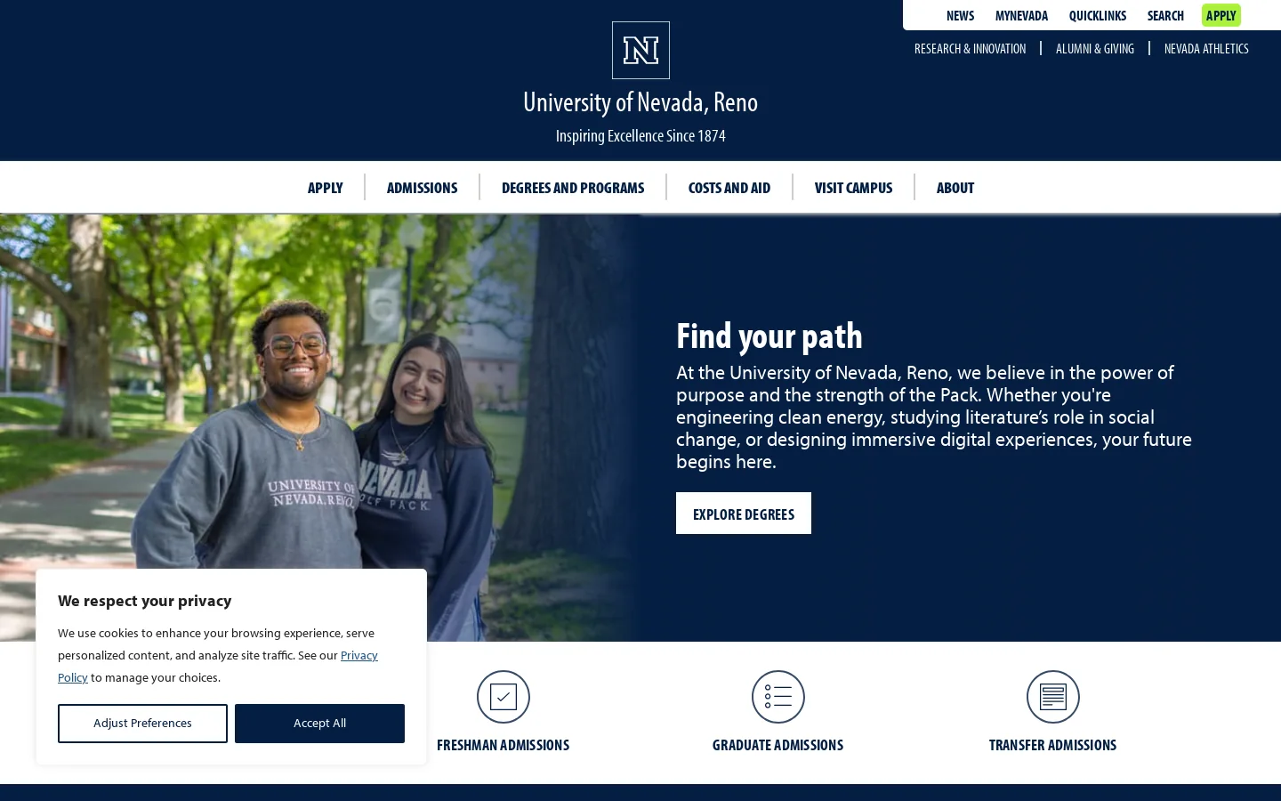 University of Nevada, Reno | University of Nevada, Reno Homepage screenshot