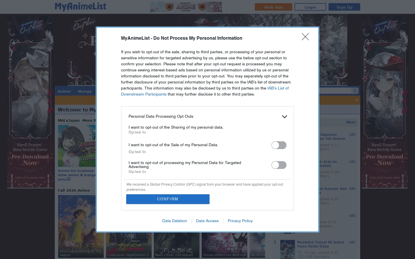MyAnimeList.net Homepage screenshot