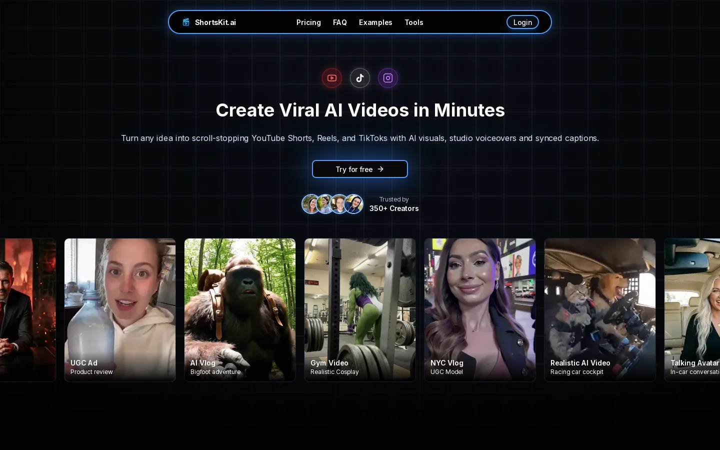 ShortsKit AI Homepage screenshot