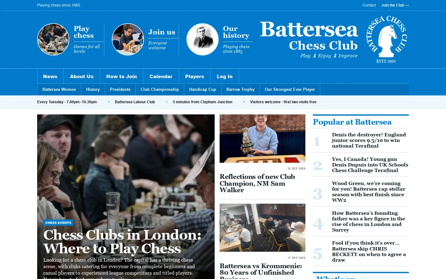 Battersea Chess Club Homepage screenshot