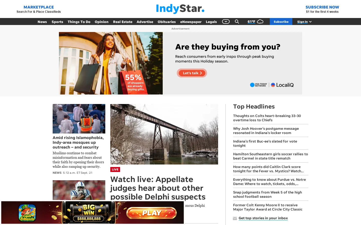 IndyStar Homepage screenshot
