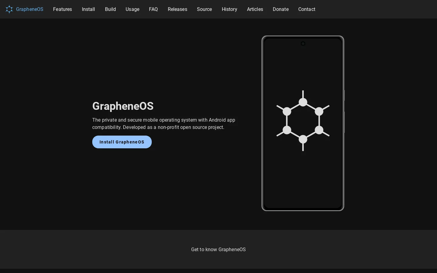 GrapheneOS Homepage screenshot