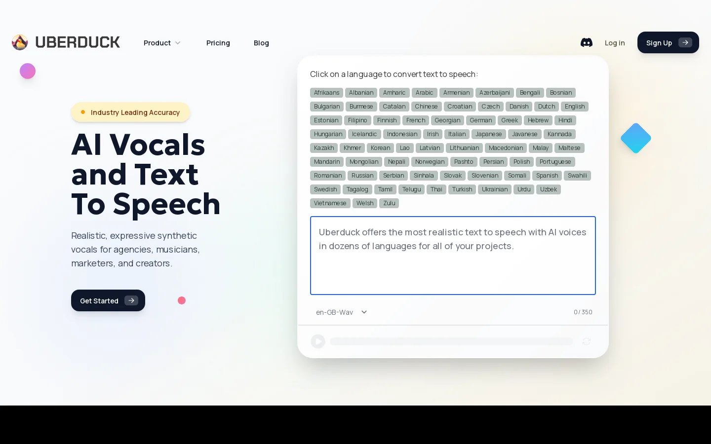 Uberduck Homepage screenshot