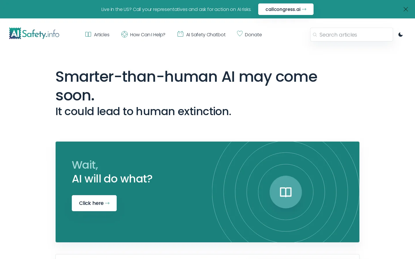 AISafety.info Homepage screenshot