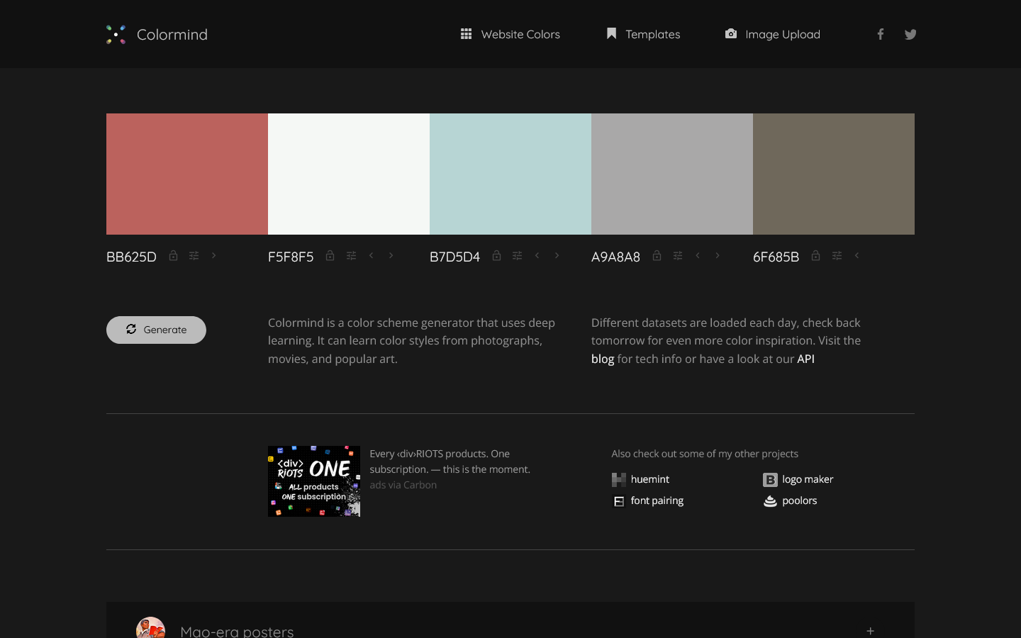 Colormind Homepage screenshot