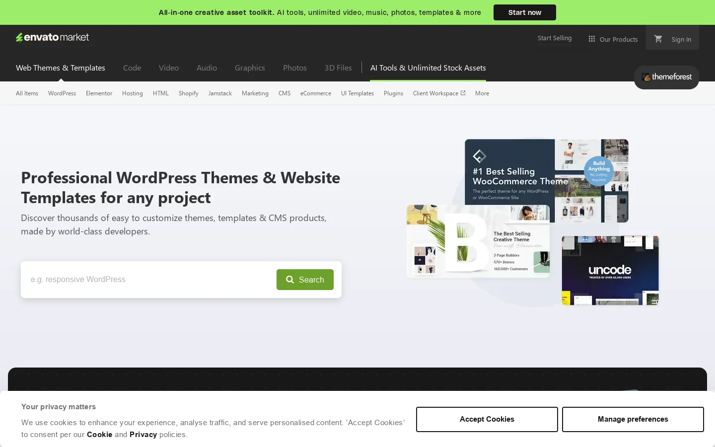 WordPress Themes & Website Templates from ThemeForest Homepage screenshot