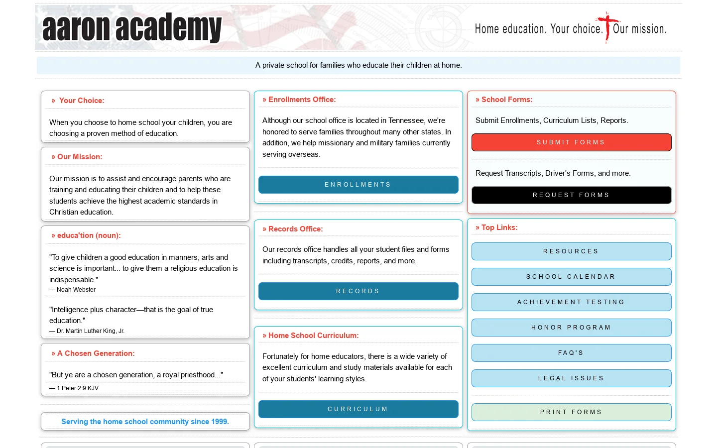 Aaron Academy Homepage screenshot