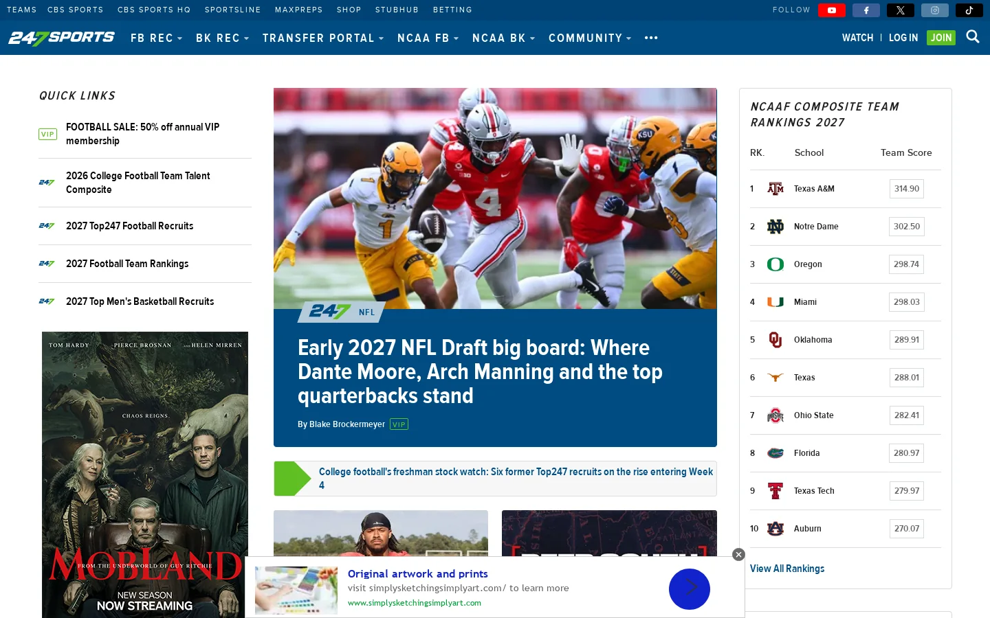 College Sports News and Recruiting Homepage screenshot