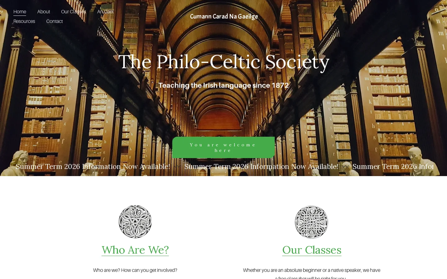 Cumann Carad Na Gaeilge Homepage screenshot