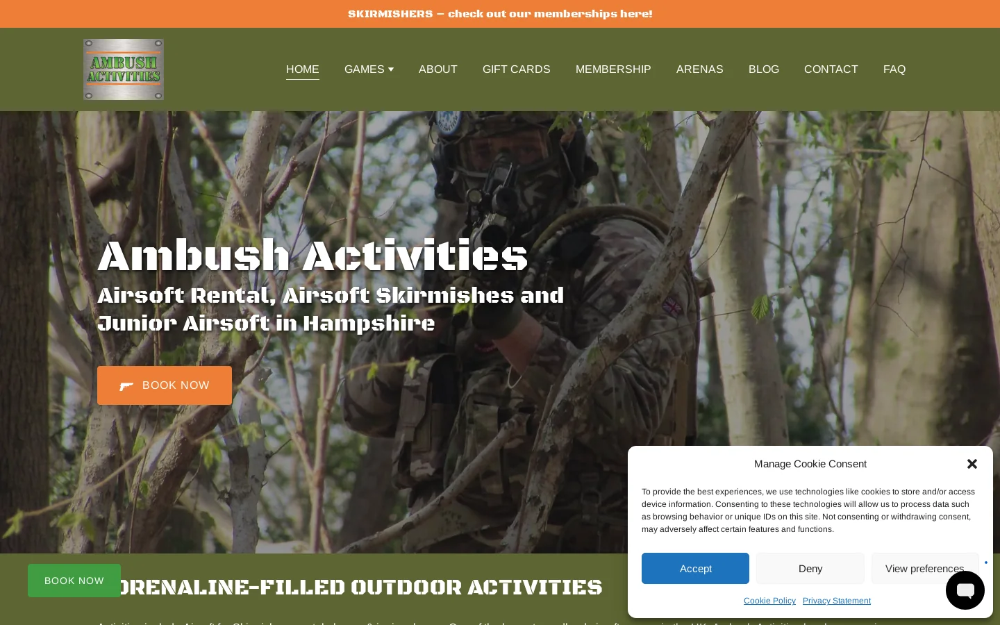 Ambush Activities Homepage screenshot