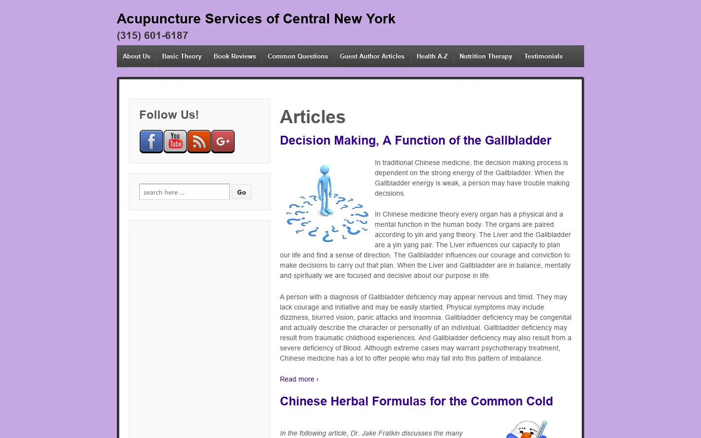 Acupuncture Services of Central New York Homepage screenshot