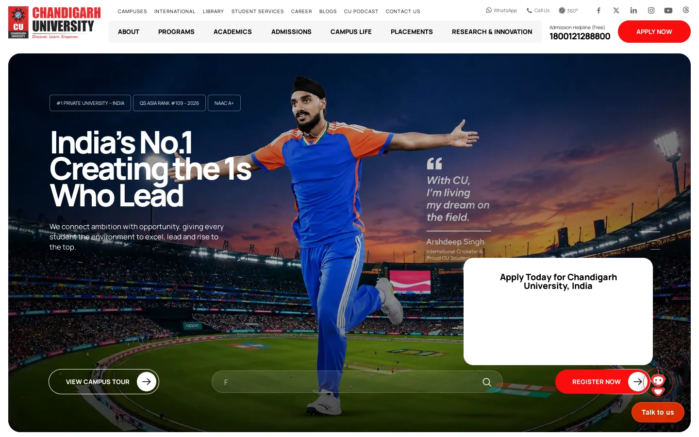 Best Private University in Punjab, North India (India) - Chandigarh University Homepage screenshot