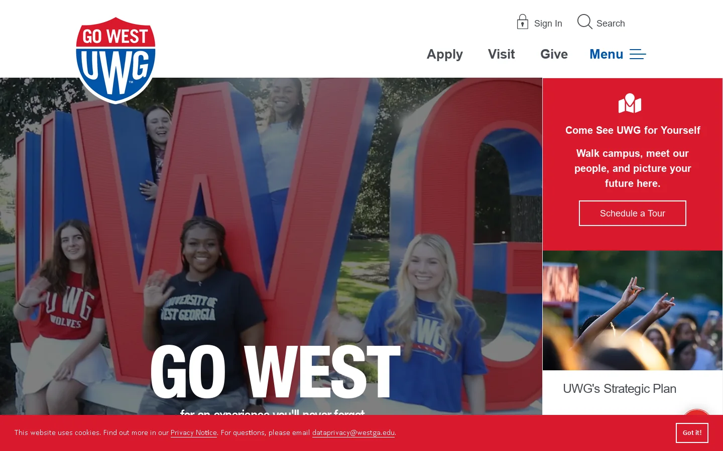 University of West Georgia | UWG Homepage screenshot
